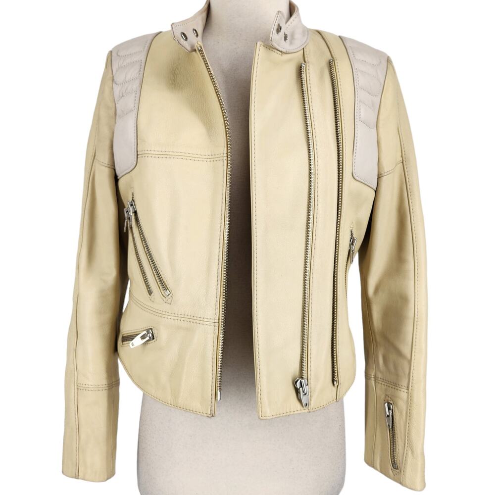 Vintage H&M S/S Studio 2016 Leather Biker Moto Jacket Womens Size 4 - Picture 2 of 12